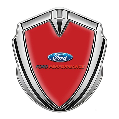 Ford Emblem Abzeichen selbstklebend Silbertonfarbe mit Rot Fundament Performance Stil