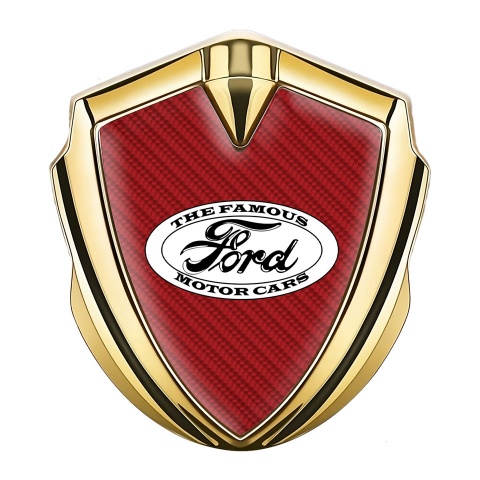Ford Abzeichen selbstklebend Goldtonfarbe mit Rote Carbon und Vintage Logo