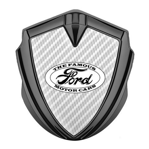 Ford Emblem Abzeichen selbstklebend Graphit Tonfarbe mit Weiss Carbon Hintergrund und Vintage Logo