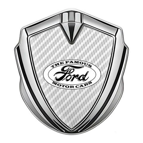 Ford Emblem Abzeichen selbstklebend Silbertonfarbe mit Weiss Carbon Hintergrund und Vintage Logo