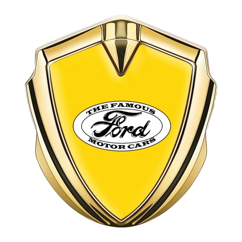 Ford Abzeichen selbstklebend Goldtonfarbe mit Gelb Hintergrund Vintage Logo