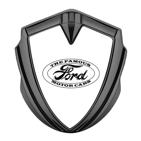 Ford Emblem Abzeichen selbstklebend Graphit Tonfarbe mit Weiss Fundament und Vintage Logo
