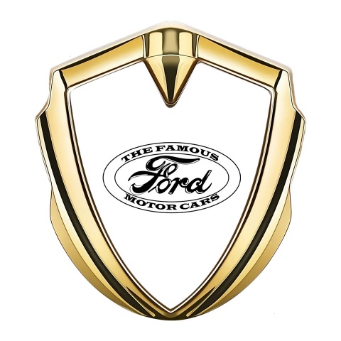 Ford Emblem Abzeichen selbstklebend Goldtonfarbe mit Weiss Fundament und Vintage Logo