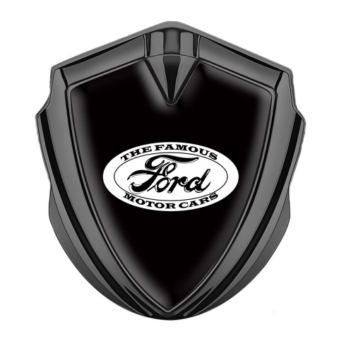 Ford Emblem Auto Zeichen Graphit Tonfarbe mit Schwarz Fundament und Vintage Logo