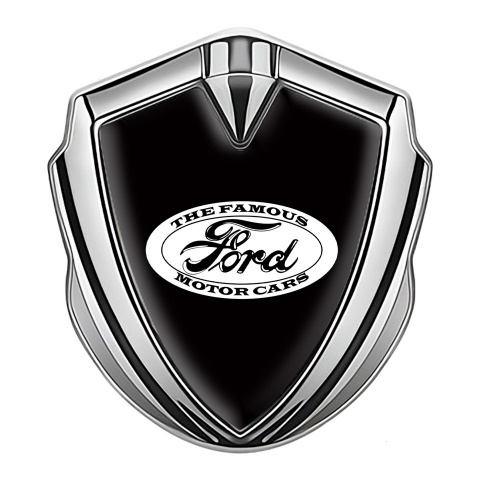 Ford Emblem Auto Zeichen Silbertonfarbe mit Schwarz Fundament und Vintage Logo