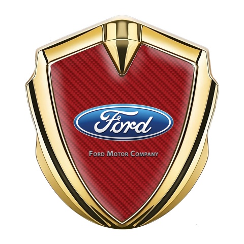 Ford Selbstklebendes Metallaufkleber Emblem Goldtonfarbe mit Rote Kohlenstoff design Klassisch Logo