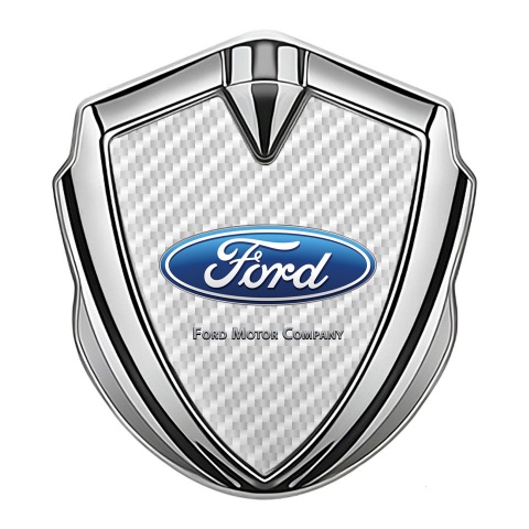Ford Emblem Logo Schriftzug Aufkleber Silbertonfarbe mit Weiss Kohlenstoff und Klassisch Logo