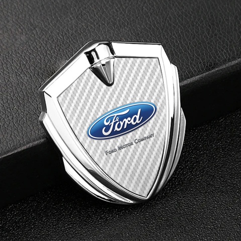 Ford Emblem Logo Schriftzug Aufkleber Silbertonfarbe mit Weiss Kohlenstoff und Klassisch Logo
