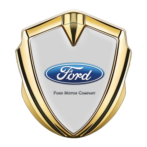 Ford Seitenflugel Emblem Aufkleber Goldtonfarbe mit Grau Hintergrund und Klassisch Logo Stil