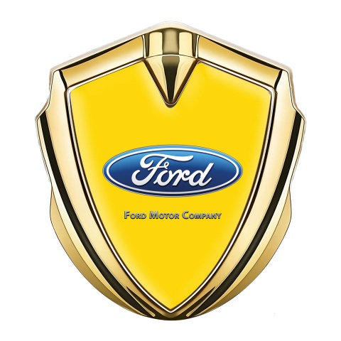 Ford Abzeichen selbstklebend Goldtonfarbe mit Gelb Hintergrund und Klassisch Logo