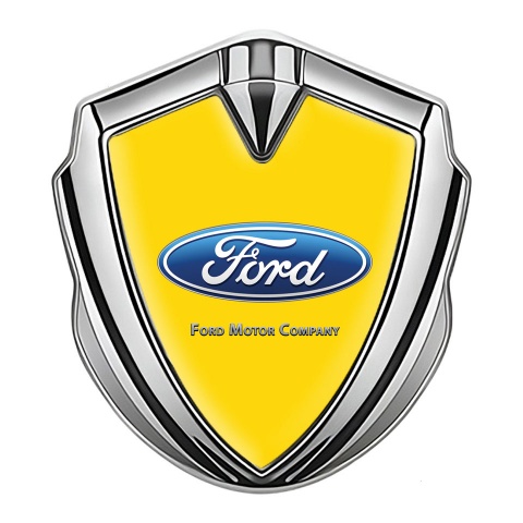 Ford Abzeichen selbstklebend Silbertonfarbe mit Gelb Hintergrund und Klassisch Logo