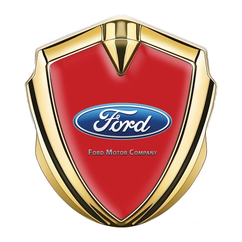 Ford Emblem Abzeichen selbstklebend Goldtonfarbe mit Rote Hintergrund Klassisch Logo Design