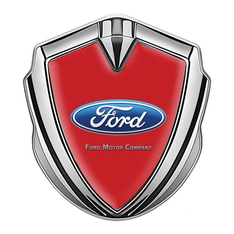 Ford Emblem Abzeichen selbstklebend Silbertonfarbe mit Rote Hintergrund Klassisch Logo Design
