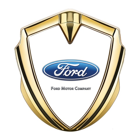 Ford Emblem Auto Zeichen Goldtonfarbe mit Weiss hintergrund und Klassisch logo Stil