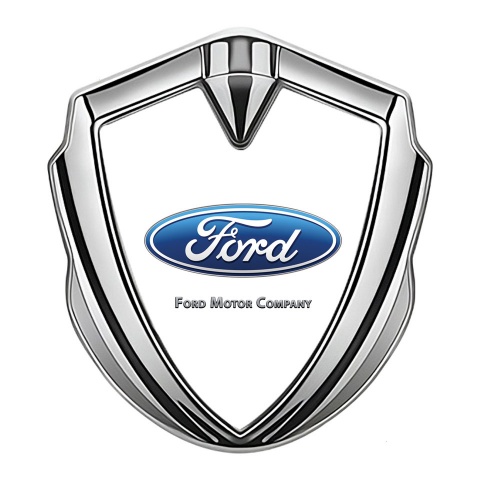 Ford Emblem Auto Zeichen Silbertonfarbe mit Weiss hintergrund und Klassisch logo Stil