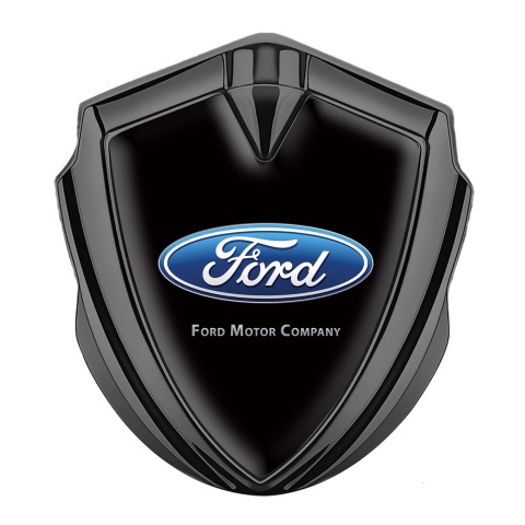 Ford Selbstklebendes Metallaufkleber Emblem Graphit Tonfarbe mit Schwarz hintergrund und Klassisch Logo Stil