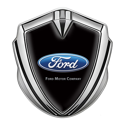 Ford Selbstklebendes Metallaufkleber Emblem Silbertonfarbe mit Schwarz hintergrund und Klassisch Logo Stil