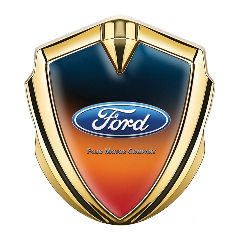 Ford Emblem Logo Schriftzug Aufkleber Goldtonfarbe verschmelzen Orange Blau Design Klassisch Logo