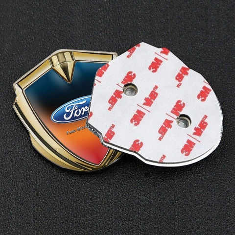 Ford Emblem Logo Schriftzug Aufkleber Goldtonfarbe verschmelzen Orange Blau Design Klassisch Logo