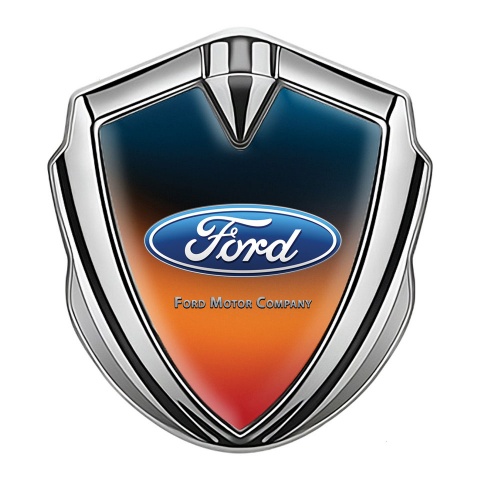 Ford Emblem Logo Schriftzug Aufkleber Silbertonfarbe verschmelzen Orange Blau Design Klassisch Logo