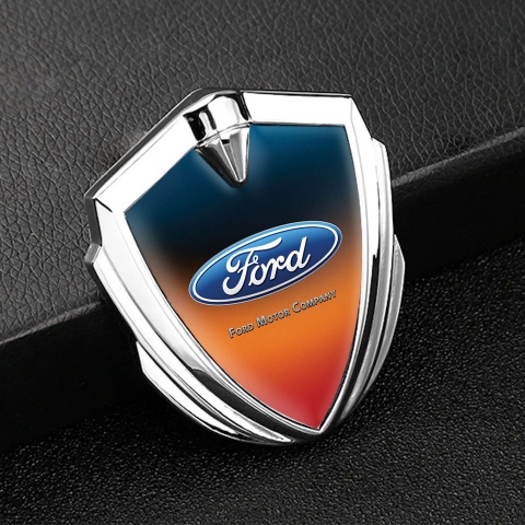 Ford Emblem Logo Schriftzug Aufkleber Silbertonfarbe verschmelzen Orange Blau Design Klassisch Logo