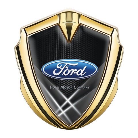 Ford Seitenflugel Emblem Aufkleber Goldtonfarbe mit Weisse Lichtstrahlen Effekt und Klassisch Logo