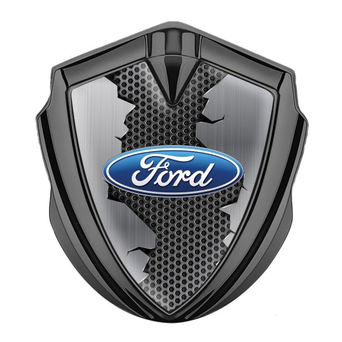 Ford Emblem Abzeichen Graphit Tonfarbe mit Zerrissenes Metall Effekt und Klassisch Logo