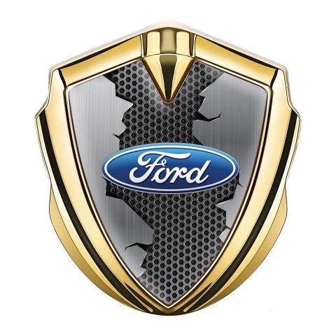 Ford Emblem Abzeichen Goldtonfarbe mit Zerrissenes Metall Effekt und Klassisch Logo