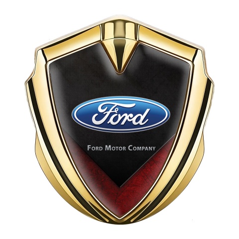 Ford Emblem Abzeichen Goldtonfarbe mit Rote Fragmente der Basis und Klassisch Logo