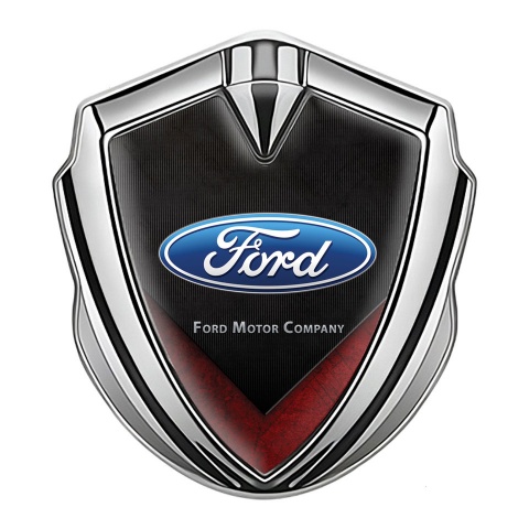 Ford Emblem Abzeichen Silbertonfarbe mit Rote Fragmente der Basis und Klassisch Logo
