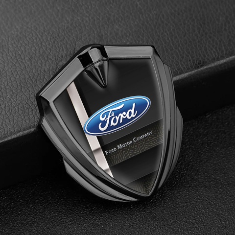 Ford Abzeichen selbstklebend Graphit Tonfarbe mit Schwarz Vorlage mit Silber Band Design