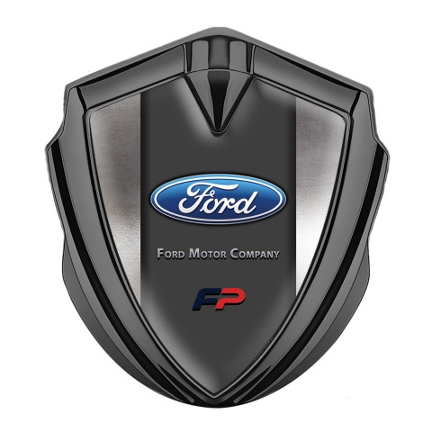 Ford Emblem Abzeichen selbstklebend Graphit Tonfarbe mit Blech Effekt und FP Logo Motiv