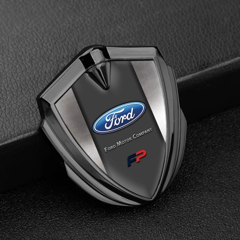 Ford Emblem Abzeichen selbstklebend Graphit Tonfarbe mit Blech Effekt und FP Logo Motiv