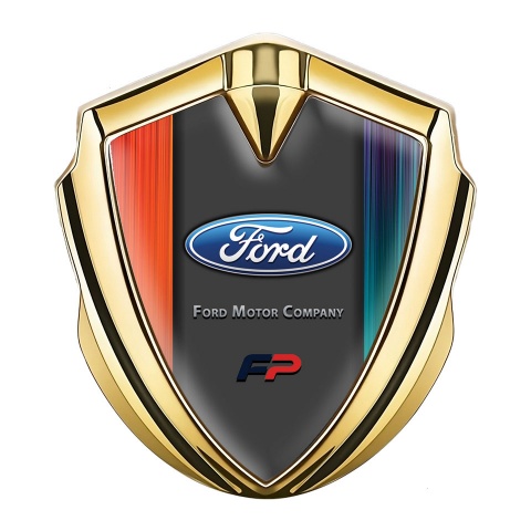 Ford Emblem Auto Zeichen Goldtonfarbe mit Farbbasis und FP Logo Motiv