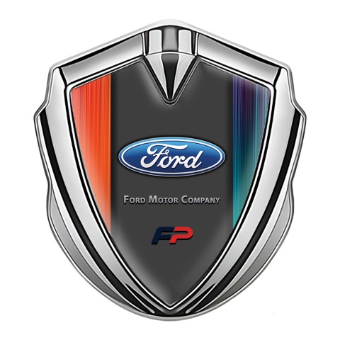 Ford Emblem Auto Zeichen Silbertonfarbe mit Farbbasis und FP Logo Motiv