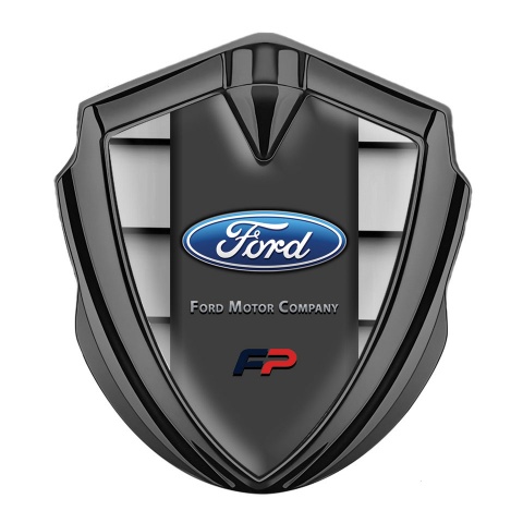 Ford Selbstklebendes Metallaufkleber Emblem Graphit Tonfarbe mit Shutter Effekt Hintergrund und FP Logo Motiv