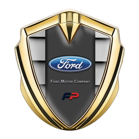Ford Selbstklebendes Metallaufkleber Emblem Goldtonfarbe mit Shutter Effekt Hintergrund und FP Logo Motiv
