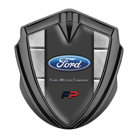 Ford Seitenflugel Emblem Aufkleber Graphit Tonfarbe mit Steinplatten Effekt Hintergrund und FP Logo