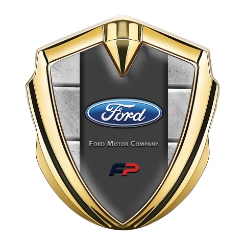Ford Seitenflugel Emblem Aufkleber Goldtonfarbe mit Steinplatten Effekt Hintergrund und FP Logo