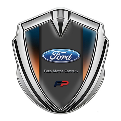 Ford FP Abzeichen selbstklebend Silbertonfarbe mit Schillerndes Orangeblau Hintergrund und Craphit Logo Panel