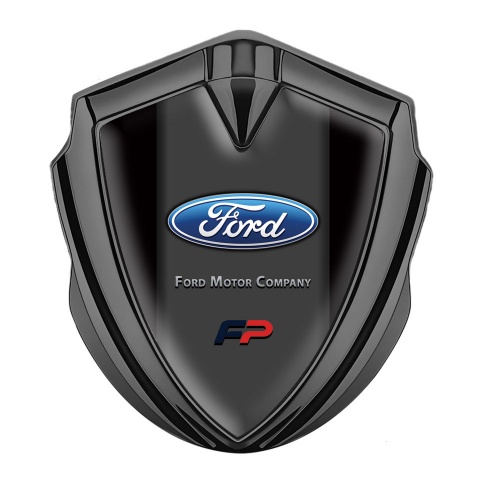 Ford FP Emblem Abzeichen selbstklebend Graphit Tonfarbe mit Schwarz Hintergrund und Blau Logo