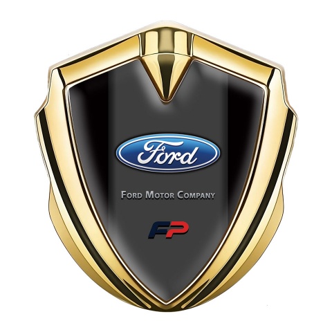 Ford FP Emblem Abzeichen selbstklebend Goldtonfarbe mit Schwarz Hintergrund und Blau Logo
