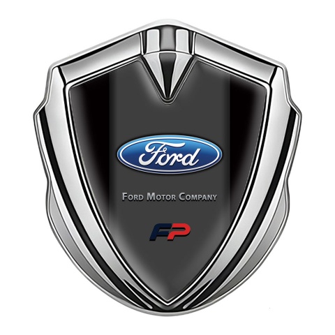 Ford FP Emblem Abzeichen selbstklebend Silbertonfarbe mit Schwarz Hintergrund und Blau Logo