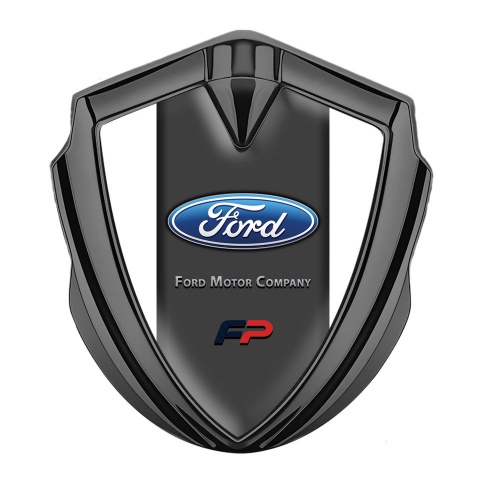Ford FP Abzeichen selbstklebend Graphit Tonfarbe mit Weiss Basis und Graphit Panel logo