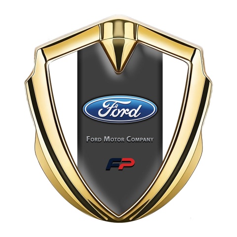 Ford FP Abzeichen selbstklebend Goldtonfarbe mit Weiss Basis und Graphit Panel logo