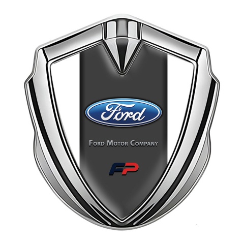 Ford FP Abzeichen selbstklebend Silbertonfarbe mit Weiss Basis und Graphit Panel logo