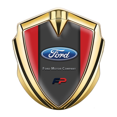 Ford FP Emblem Abzeichen selbstklebend Goldtonfarbe mit Rot Hintergrund und Graphit Panel