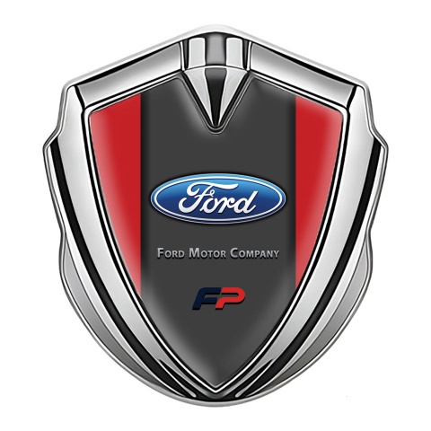 Ford FP Emblem Abzeichen selbstklebend Silbertonfarbe mit Rot Hintergrund und Graphit Panel