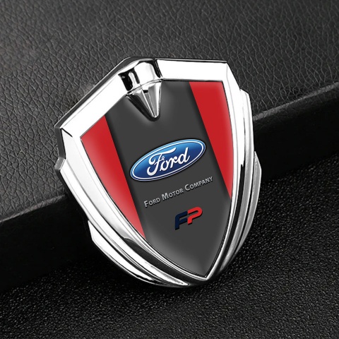 Ford FP Emblem Abzeichen selbstklebend Silbertonfarbe mit Rot Hintergrund und Graphit Panel