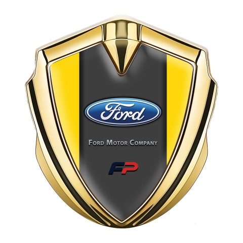 Ford FP Emblem Auto Zeichen Goldtonfarbe mit Gelb Hintergrund Und Graphit Panel Design